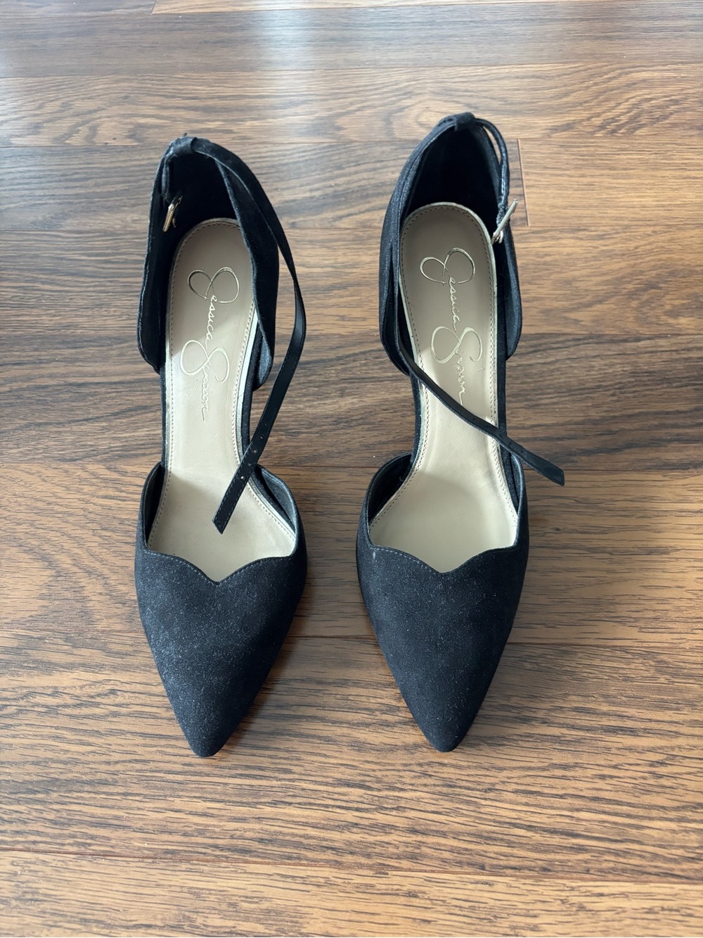 NEW Jessica Simpson Black Pointed-Toe Ankle Wrap Pumps